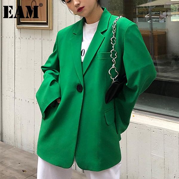 

[eam] women green single button big size blazer lapel long sleeve loose fit jacket fashion tide spring autumn 2021 1dd6454 women's suit, White;black