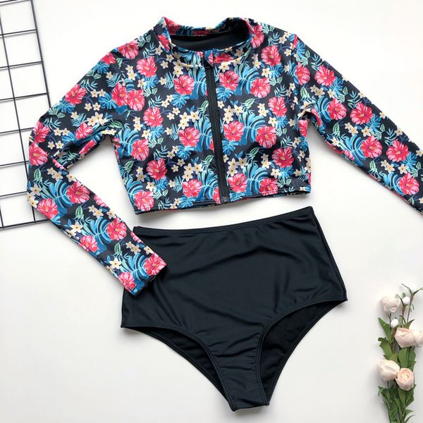 

2021 new long sleeve zipper surf bikini print diving bikinis set padded biquini swimsuit swimwear women bathing suitby air