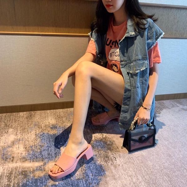 

2021 designer fashion women's thick soled high heel sandals slippers try on effect picture genuine quality shoes luxurious atmosphere e, Black