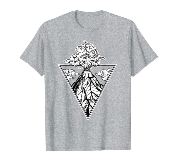 

hand drawn volcano in triangle tshirt - lava magma chaos tee, White;black