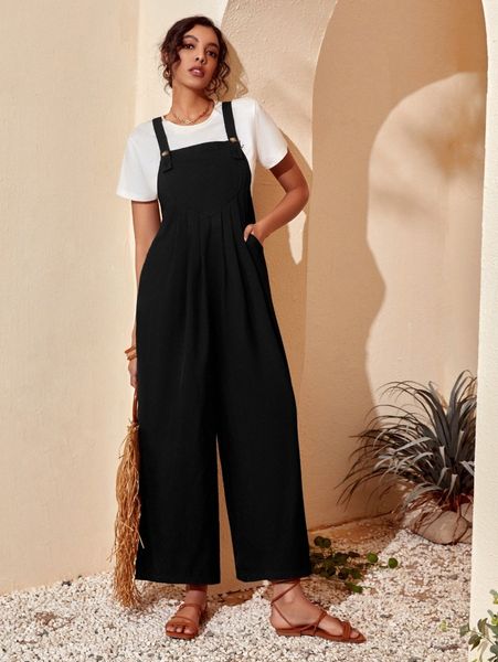 

solid pleated overall jumpsuit without tee r6fo#, White