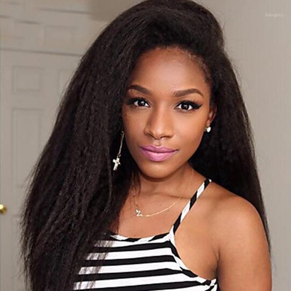 

natural long kinky straight lace front wig middle part afro synthetic wigs for black women heat resistant with baby hair1