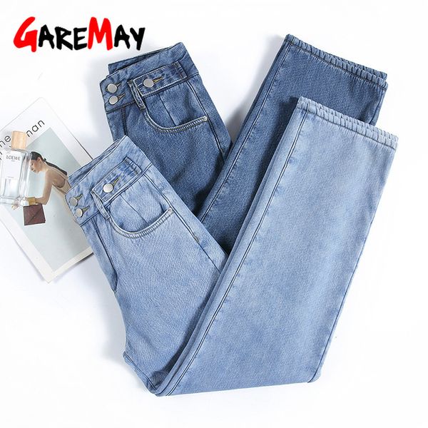 

women's wide leg pants with high waisted plush jeans denim female winter jeans pants jean ladies trousers casual 210428, Blue