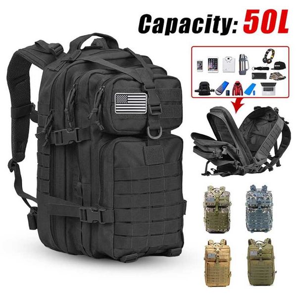 

50l large capacity men army military tactical backpack 3p softback outdoor waterproof bug rucksack hiking camping hunting bags 211029