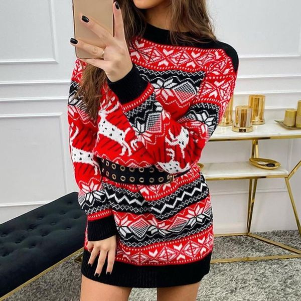 

casual dresses 2021 autumn women christmas moose snowflake print mix long sleeve dress reindeer vintage bodycon xmas mini, Black;gray