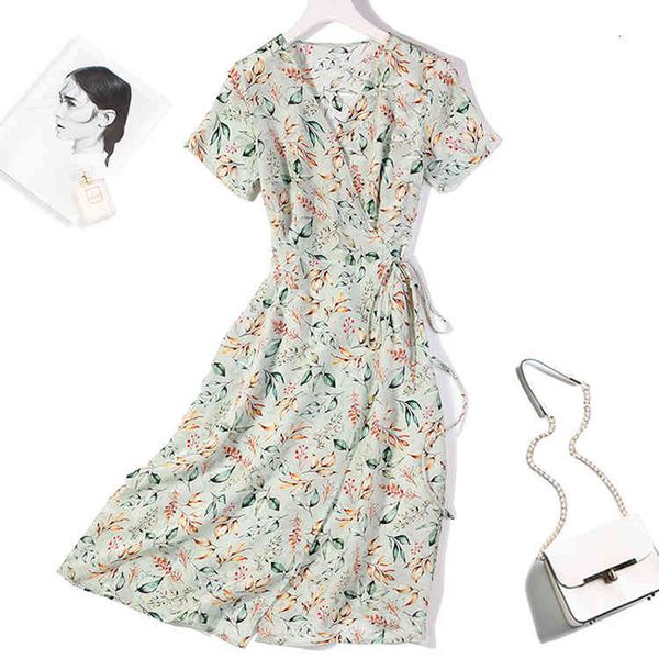 

dress women's 100% pure silk cap sleeve two layers green floral long wrap dress  l xl jn505, Black;gray