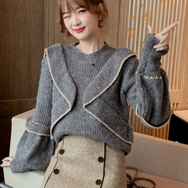 

women's sweaters fall/winter style han fan ruffle sweater women long-sleeved loose lantern-sleeved uk194, White;black