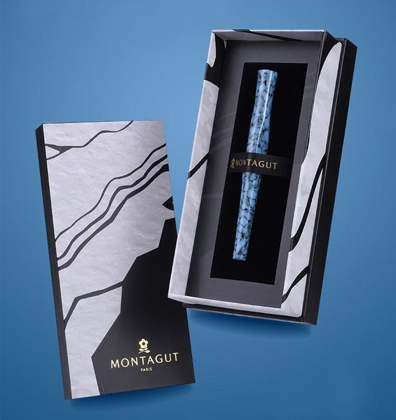 

montagut elegant colorful celluloid blue fountain pen stick shape pocket mini iridium fine nib 0.5mm writing gift pens