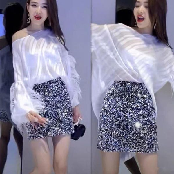 

skirts 2021 sequin short skirt, high waist and thin women's summer a-line one-step skirt, Black