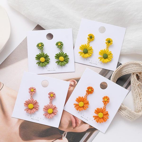 

dangle & chandelier needle daisy ear stud simple earrings for girl accessories cute individuality temperament drop pendientes eardrop, Silver