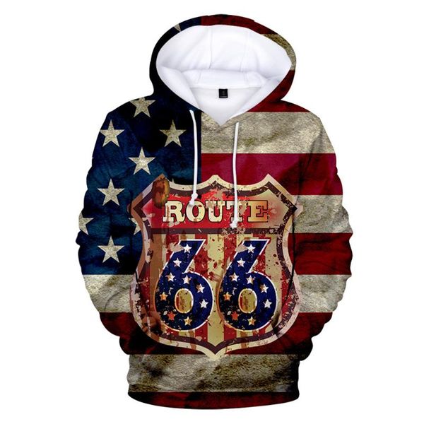 

men's hoodies & sweatshirts 2021 route 66 trendy 3d color printing hooded sweater long sleeve, Black