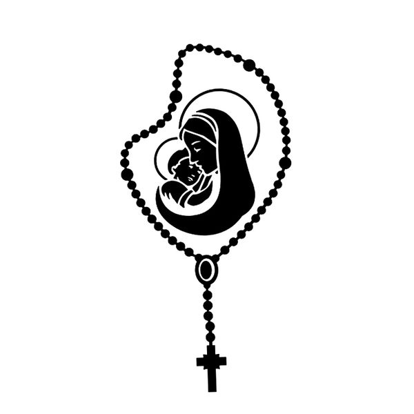 

17*8.4cm Rosary Beads Baby Jesus & Mother Mary Car Stickers Vinyl Sticker Religion Church Faith Car Styling New Style Hot, Color