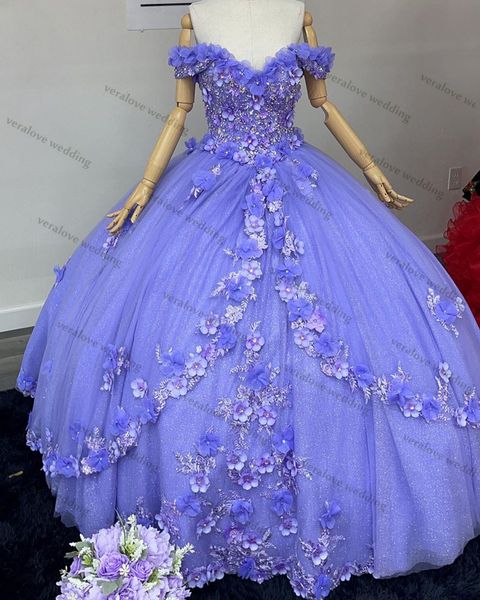 

off shoulder lavender quinceanera dresses with cape 3d floral applique sweet 16 gowns custom made vestidos de xv aÃ±os, Blue;red