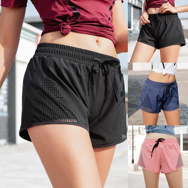 

gym clothing women's solid-color sports yoga quick-dry hollow-out running shorts pants, White;black