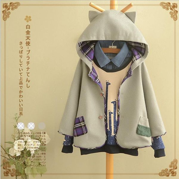 

women's jackets lady cloak woolen cloth jacket autumn and winte preppy style loose hoodies windbreaker outerwear size college sweetly, Black;brown