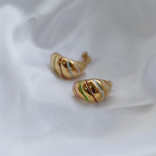 

hoop & huggie joolim pvd plated colorful enamel chunky croissant earring drop jewelry supply, Golden;silver