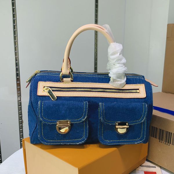 

designer denim handbag fashion women blue hand bag purse wallet zipper with double pockets