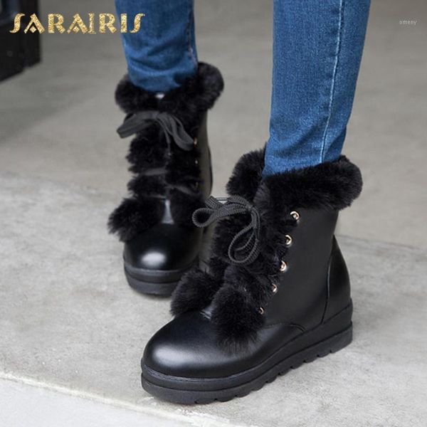 

boots sarairis 2021 design dropship platform plush warm winter snow woman shoes non-slip icreasing cross tied ladies1, Black