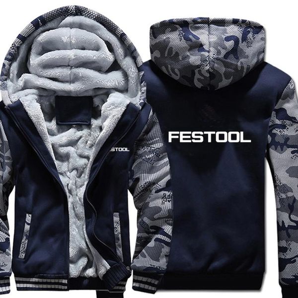 

men's hoodies & sweatshirts 2021 festool tools camouflage sleeve jacket hoody zipper winter fleece sweatshirt man coat, Black