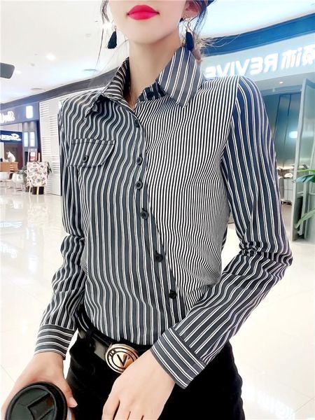

women's polos stretchy shirts women office lady striped and bloues, White