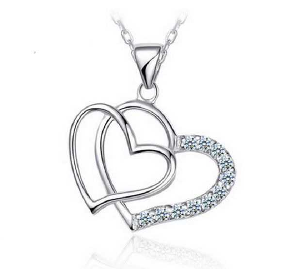 

2021 low price 925 sterling silver rhinestone crystal fashion classic double heart pendant necklace jewelry free