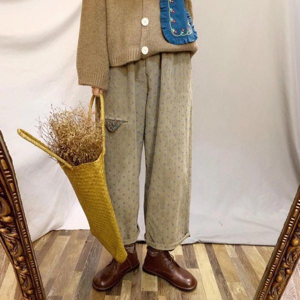 

women's pants & capris johnaturte 2021 spring japanese wave point corduroy women vintage loose pockets 3 colors harem full length, Black;white