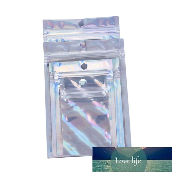 10 pcs iridescent zip bloqueio bolsas de malotes cosméticos laser laser iridescente sacos holográficos sacos de maquiagem zipper saco