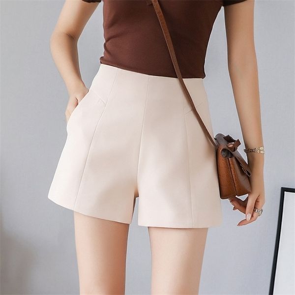 

s-2xl summer autumn spring chiffonladies short high waist loose short solid black casual mujer 210621, White;black