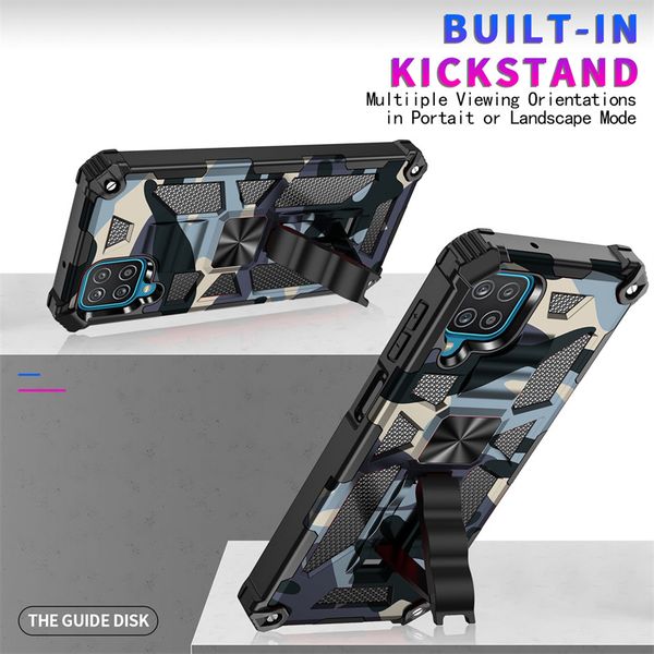 

camouflage shockprooof anti-drop cell phone cases cover with bracket for samsung galaxy s20ultra s21ultra a32 a52 a72 a82