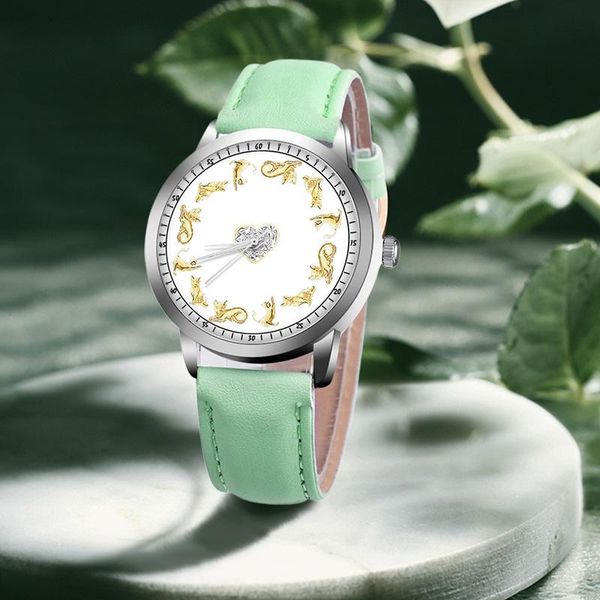 

wristwatches cartoon cat watch quartz with alloy/pu leather strap simple fashion for girls students xin-, Slivery;brown
