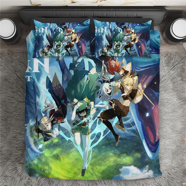 

bedding sets game genshin impact wallpaper comfortable duvet cover with pillowcase cartoon home textile twin//king size