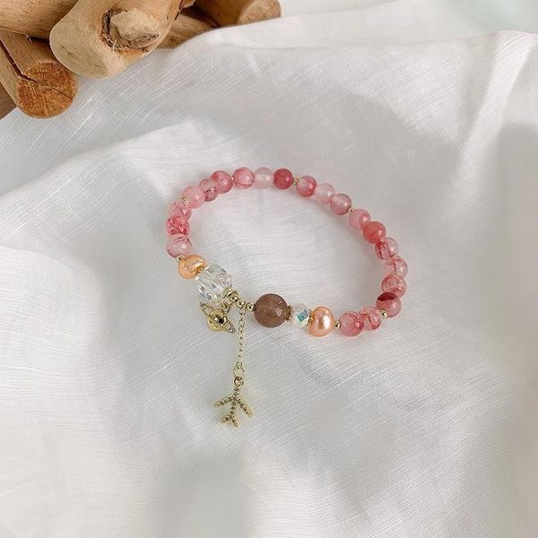 

charm bracelets lovoacc korean trendy pink crystal beaded for women gold metal planet airplane tassel rhinestone accessories, Golden;silver