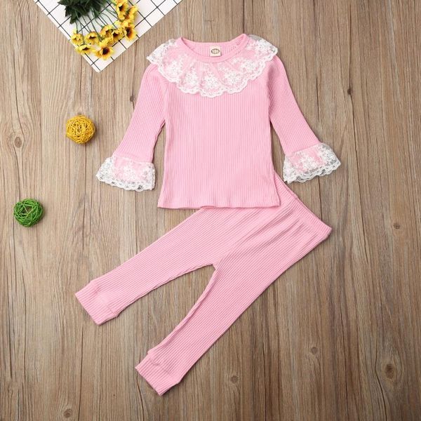 

clothing sets baby clothes girls lace ruffle toddler t-shirt kid pants autumn outfit girl leggings kids tracksuit 2pcs set, White