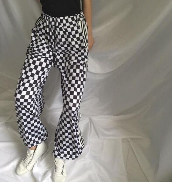 

women's pants & capris street retro small square stitching vertical stripes loose men and women wide leg, Black;white