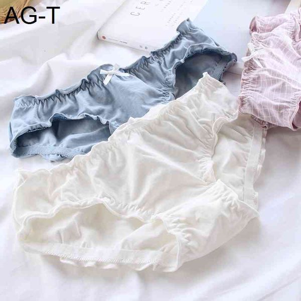 

lotus leaf cotton crotch underwear women's middle waist wood ear cute girl breathable student briefs a27, Black;pink