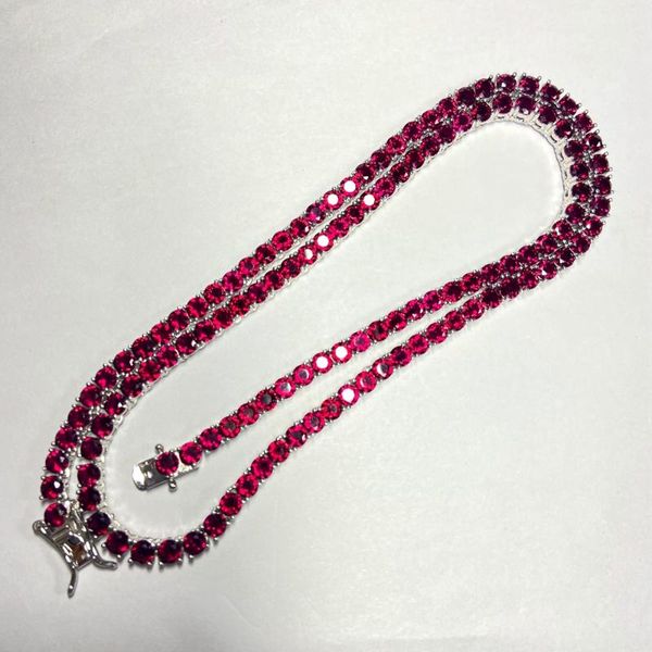 

chains meisidian 20 inch s925 silver iced out lab ruby sapphire 4mm tennis link chain necklace
