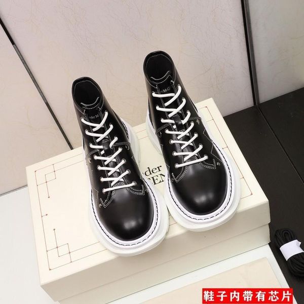 

boots tied to gao han edition version thick bottom short handsome leather web celebrity pbwz, Black