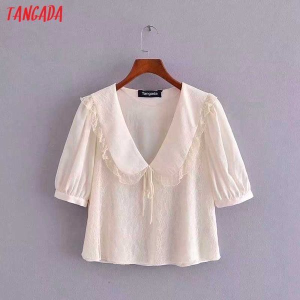 Tangada mulheres retro bordado romântico blusa de renda camisa de manga curta verão chique feminino camisa tops 3h359 210609