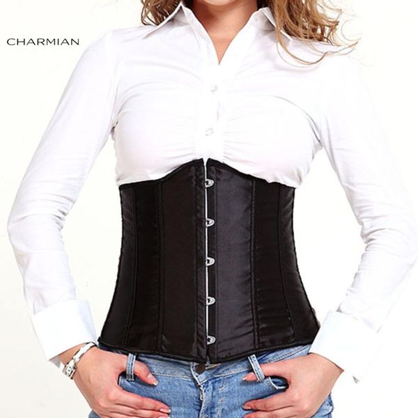 

bustiers & corsets charmian retro satin underbust corset plastic boned and body shaper waist trainer waspie cincher, Black;white