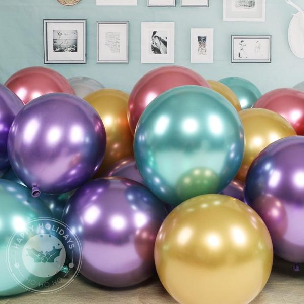 Decoración de fiesta 20-30 unids/lote globo de Metal cromado globos grandes de látex oro plata verde cumpleaños boda guirnalda decoración helio