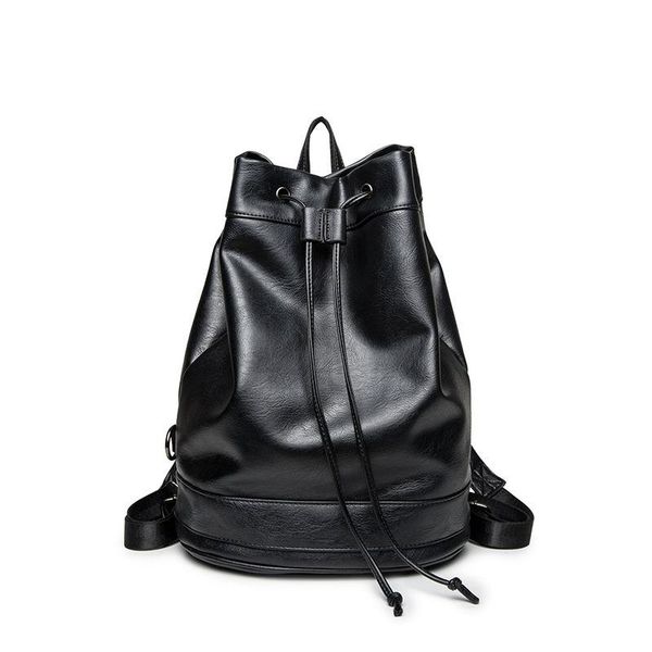 

backpack pu leather bucket drawstring hasp multifuction black chic college bag casual all-match travel mochila df394
