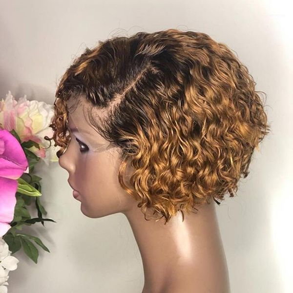 

peruvian bob ombre golden blonde 13x6 lace front human hair wigs with baby full wig for black women natural hairline1, Black;brown