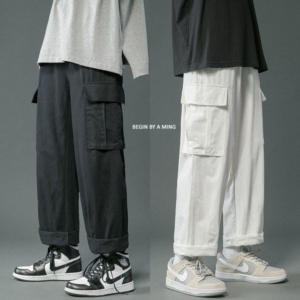

men's pants cargo men women 2021 hip hop streetwear straight pant fashion trousers neutral multi-pockets casual joggers sweatpants, Black