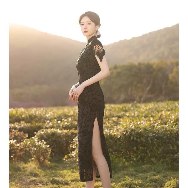 

ethnic clothing 2021 note velvet cheongsam suit qipao dress, Red