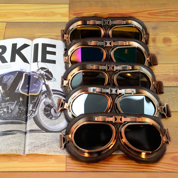 Motorradbrille Helmbrille Pilot Vintage PU Leder Reitbrille Kupfer für Cruiser Cafe Racer