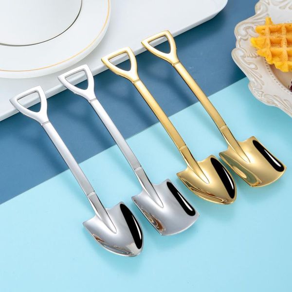 

spoons stainless steel iron shovel spoon ice cream coffee cute square head creative dessert kitchen gadgets