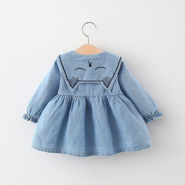 

girl's dresses toddler baby girls cute clothes spring autumn blue denim dress cartoon collar for kids 3m-4t full sleeve navy clothing, Red;yellow