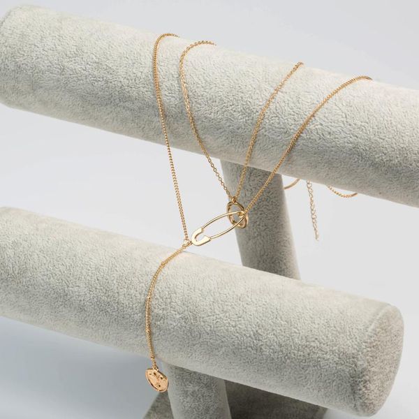 

chains fashion multi layered golden paperclip pendant necklaces irregular circle metal charms necklace for women jewelry, Silver