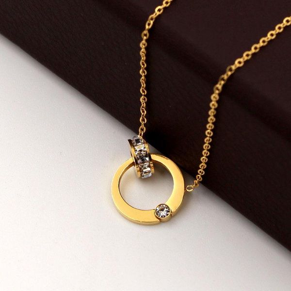 

pendant necklaces fashion super flash small crystal double circle short necklace woman jewelry wholesale for gift, Silver