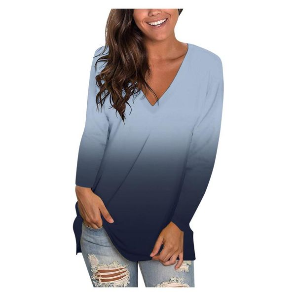 

women's blouses & shirts spring autumn style shirt 2021 fashion v-neck long sleeve gradient print casual tunic blouse blusa f, White
